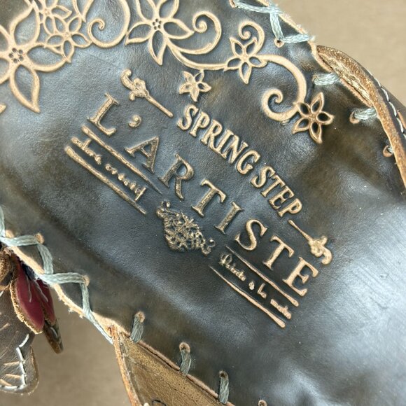 Spring Step L'Artiste Deandrea Leather Floral Wedge Sandals Womens 9 EU 40 Brown - Picture 8 of 11